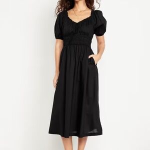 Old Navy Fit & Flare Puff-Sleeve Midi Dress Black Dress sz XS